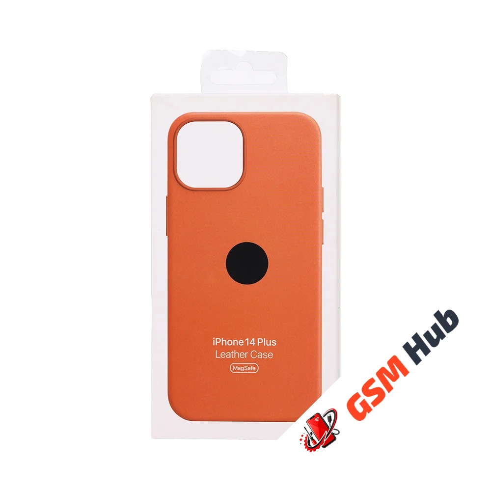 Чехол Кожаный MagSafe iPhone 14 Plus OR (№1) (Оранжевый)
