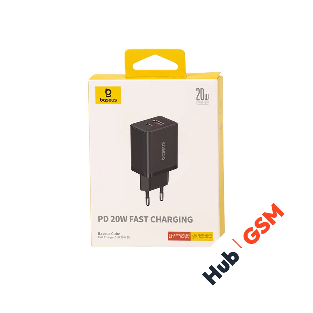 СЗУ Baseus Cube (Быстрая зарядка) (USB A+USB C) (20W) (Черный)