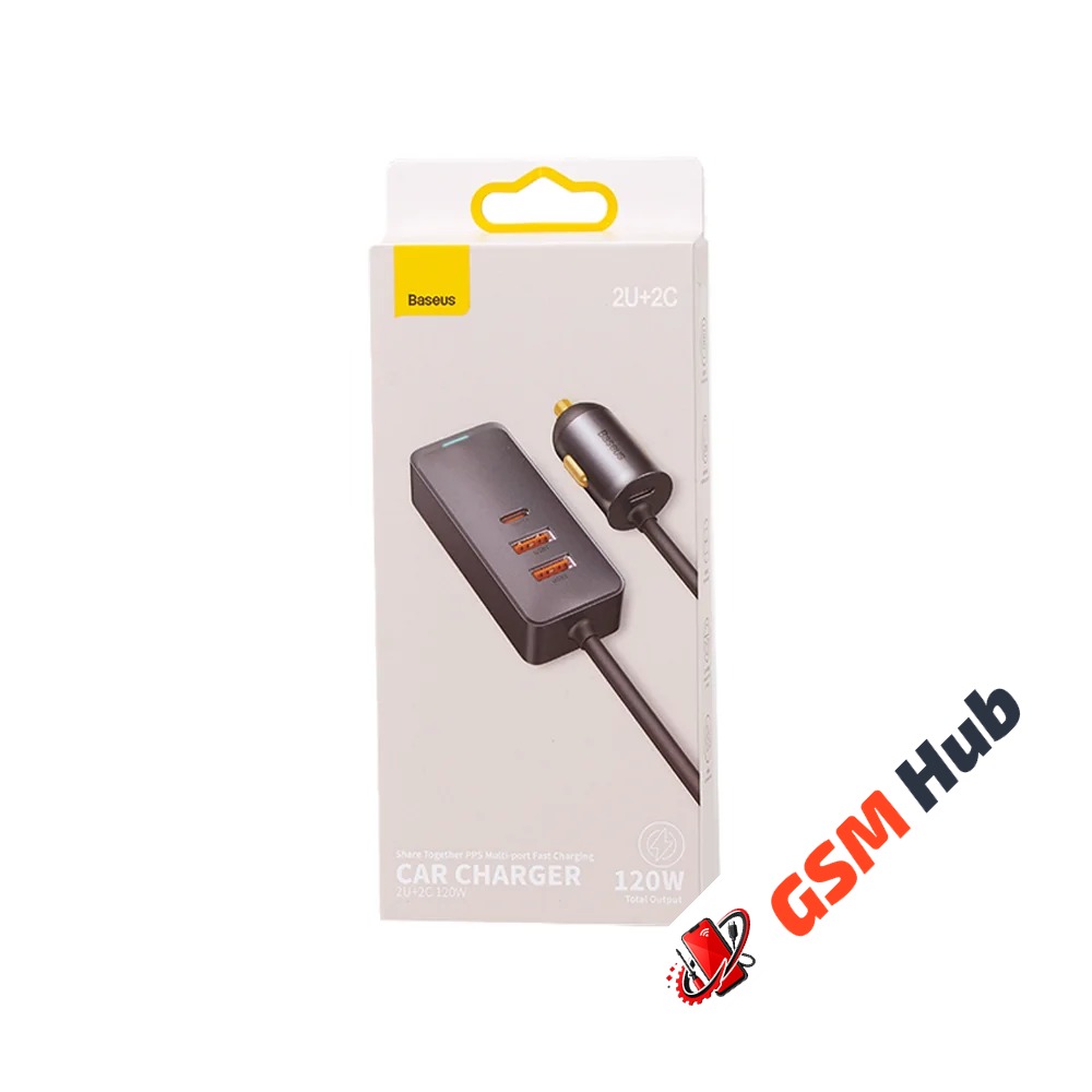 АЗУ Baseus Share Together PPS с удлинителем (Быстрая зарядка) (120W) (2 USB-A / 2 USB-C) (Серый)