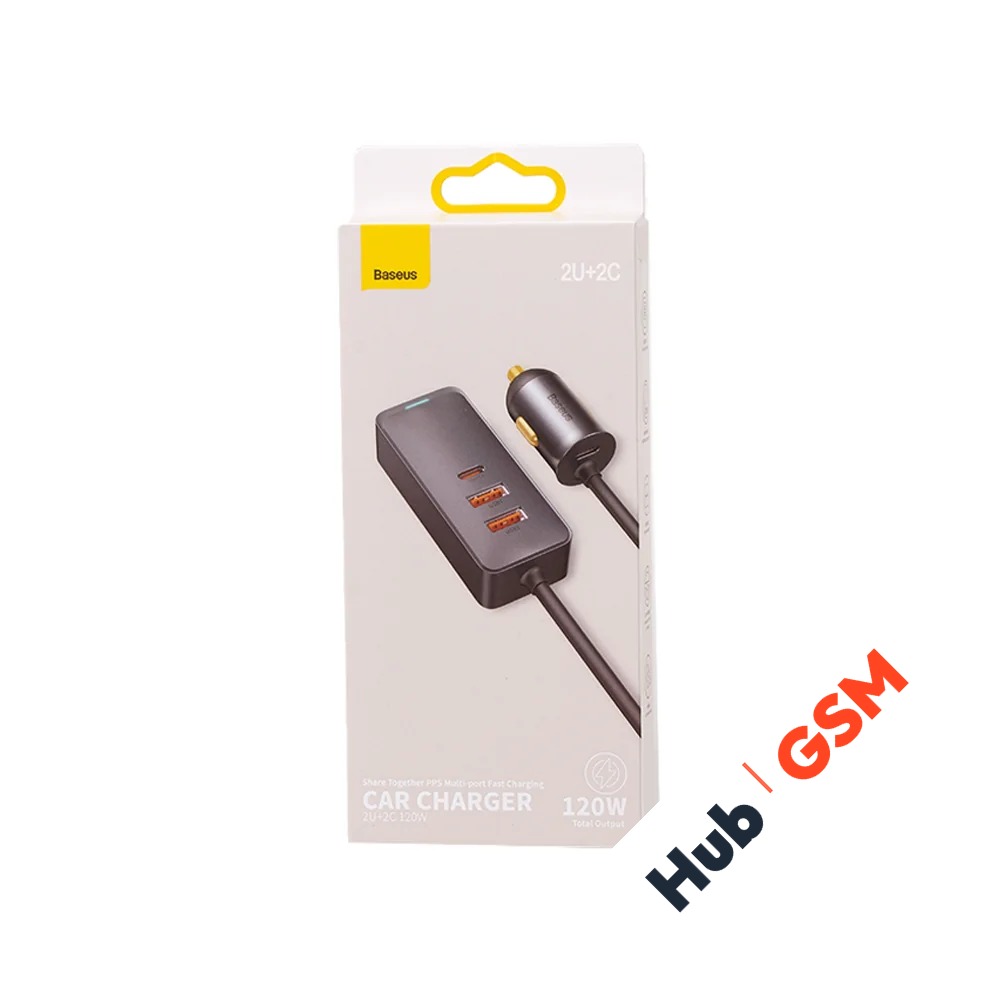 АЗУ Baseus Share Together PPS с удлинителем (Быстрая зарядка) (120W) (2 USB-A / 2 USB-C) (Серый)