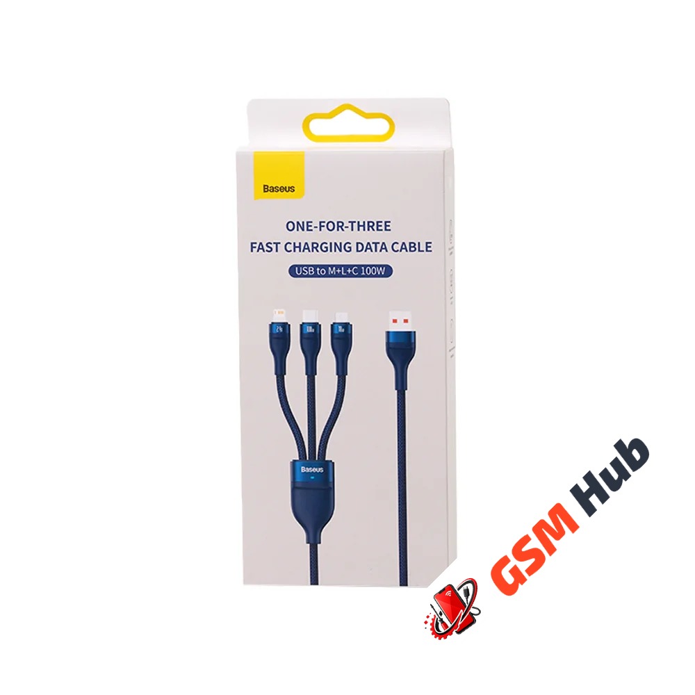 Кабель Baseus Flash Series Ⅱ (3в1)(Быстрая зарядка)(USB A-Micro/Lightning/USB-C)(100W) 1.2m (Синий)