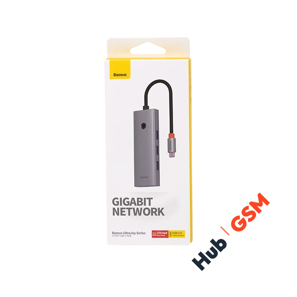 USB-концентратор Baseus UltraJoy Series (4-Port) (USB-C / USB-A 3.0+RJ45) (Серый)