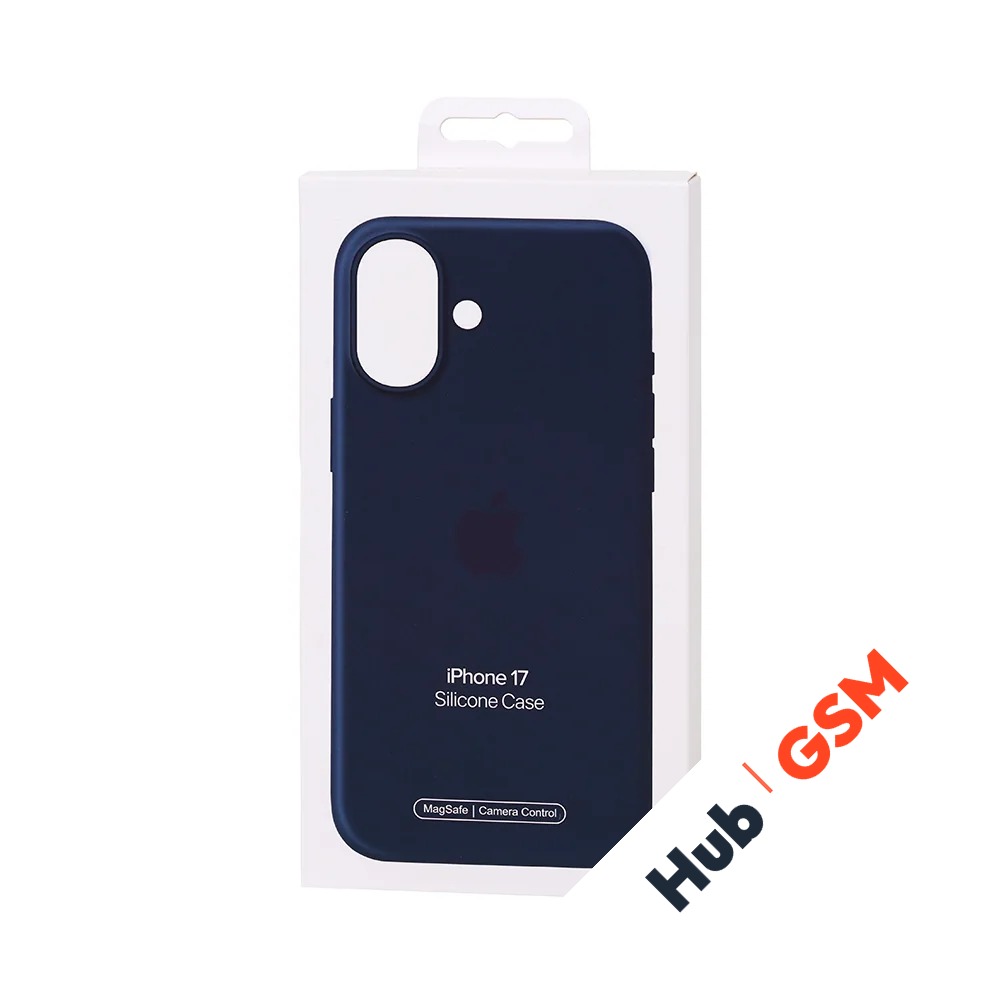 Чехол Силиконовый Magsafe iPhone 17 (С анимацией) (С кнопкой) (Темно-синий)