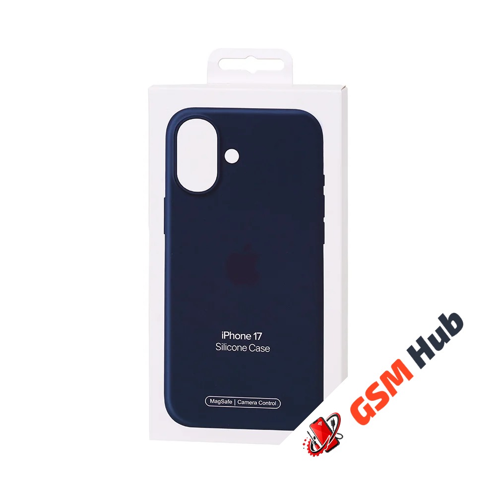 Чехол Силиконовый Magsafe iPhone 17 (С анимацией) (С кнопкой) (Темно-синий)