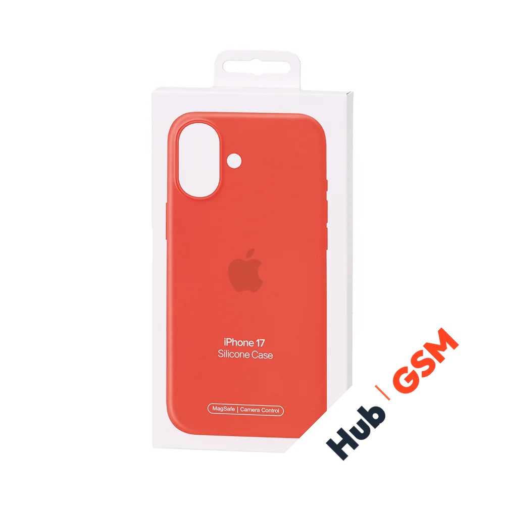 Чехол Силиконовый Magsafe iPhone 17 (С анимацией) (С кнопкой) (Оранжевый)