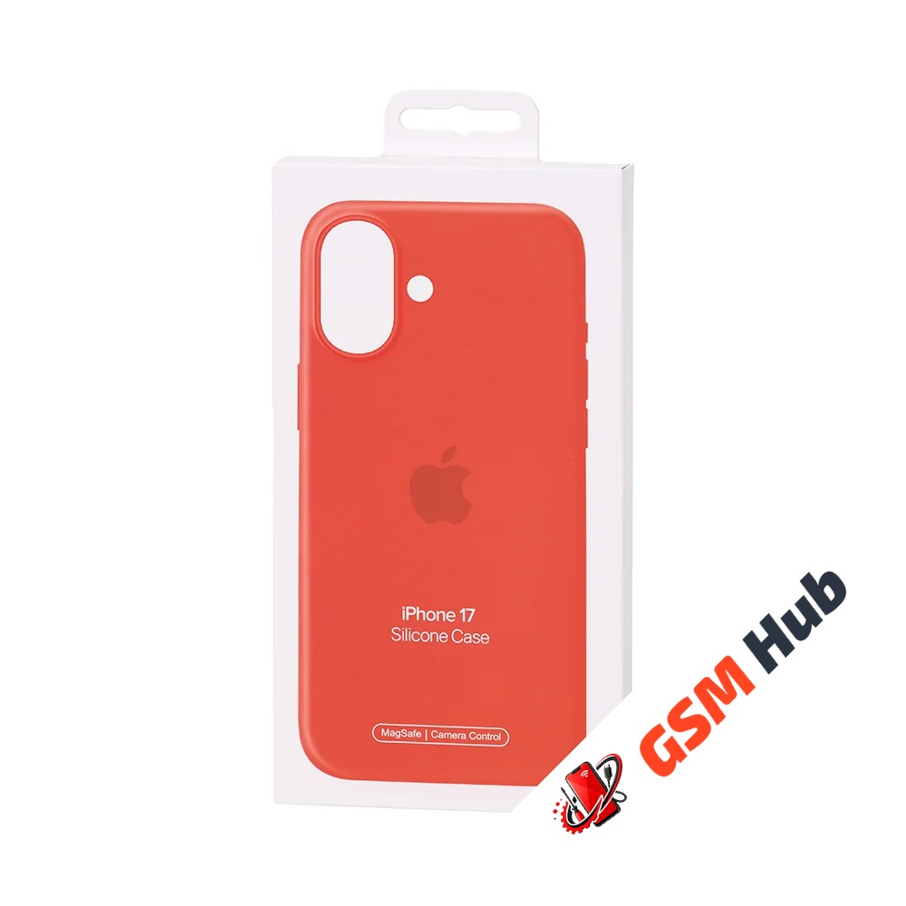 Чехол Силиконовый Magsafe iPhone 17 (С анимацией) (С кнопкой) (Оранжевый)