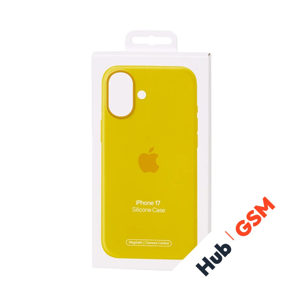Чехол Силиконовый Magsafe iPhone 17 (С анимацией) (С кнопкой) (Желтый Неон)