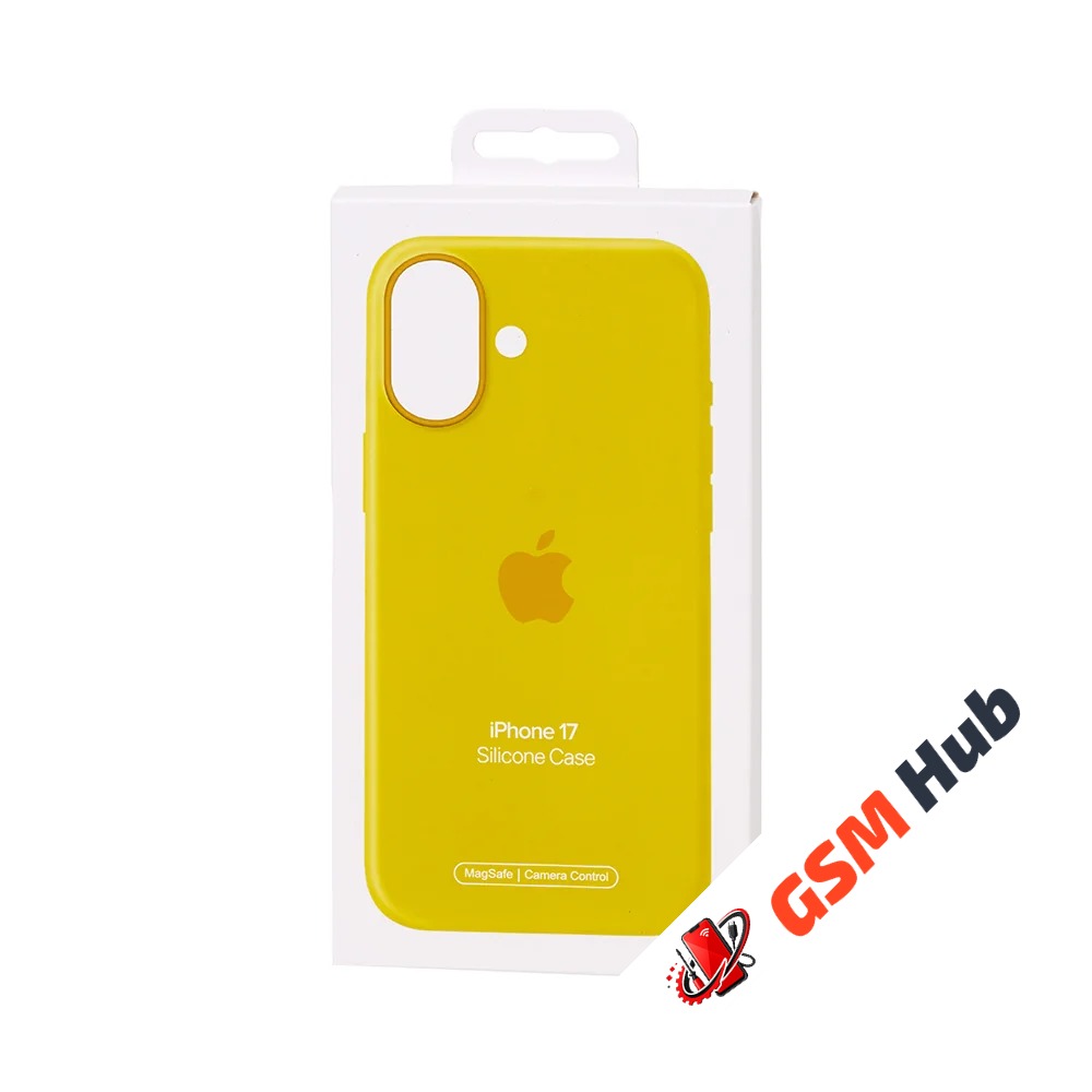 Чехол Силиконовый Magsafe iPhone 17 (С анимацией) (С кнопкой) (Желтый Неон)