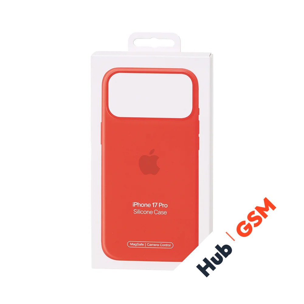 Чехол Силиконовый Magsafe iPhone 17 Pro (С анимацией) (С кнопкой) (Оранжевый)