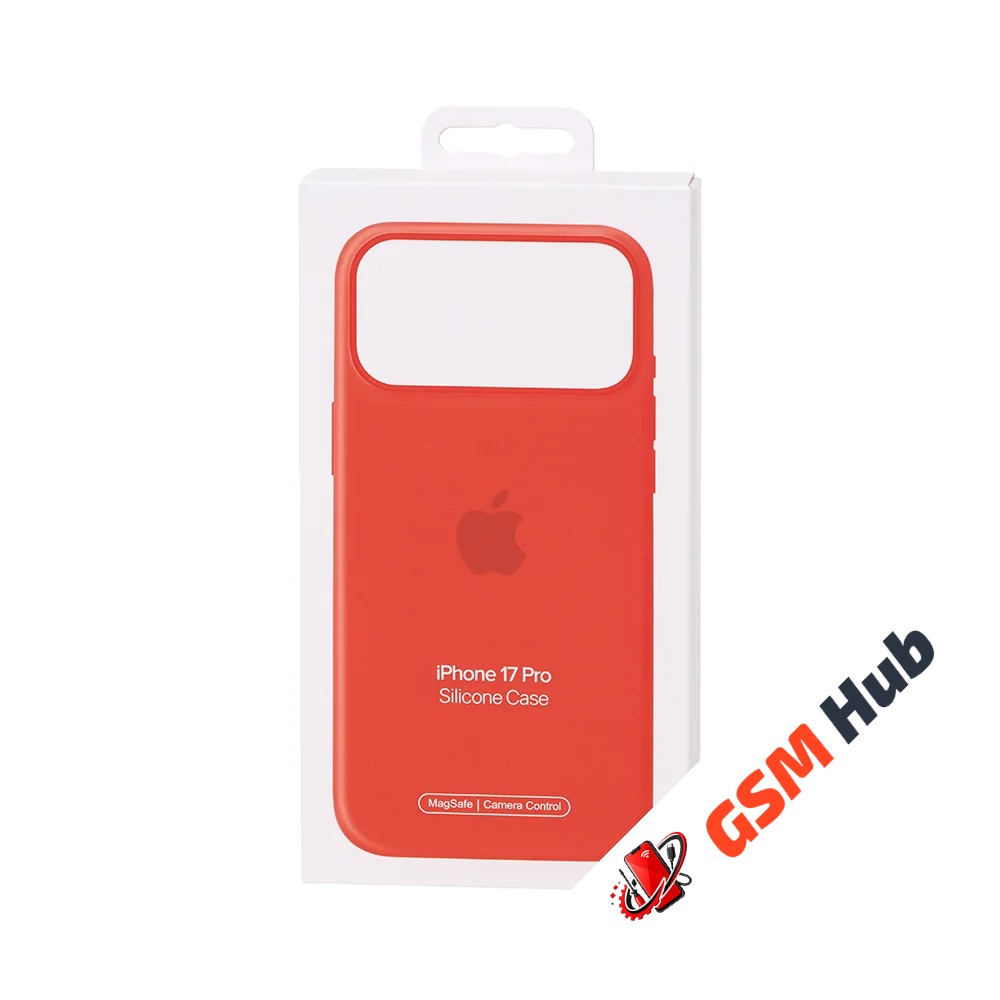 Чехол Силиконовый Magsafe iPhone 17 Pro (С анимацией) (С кнопкой) (Оранжевый)