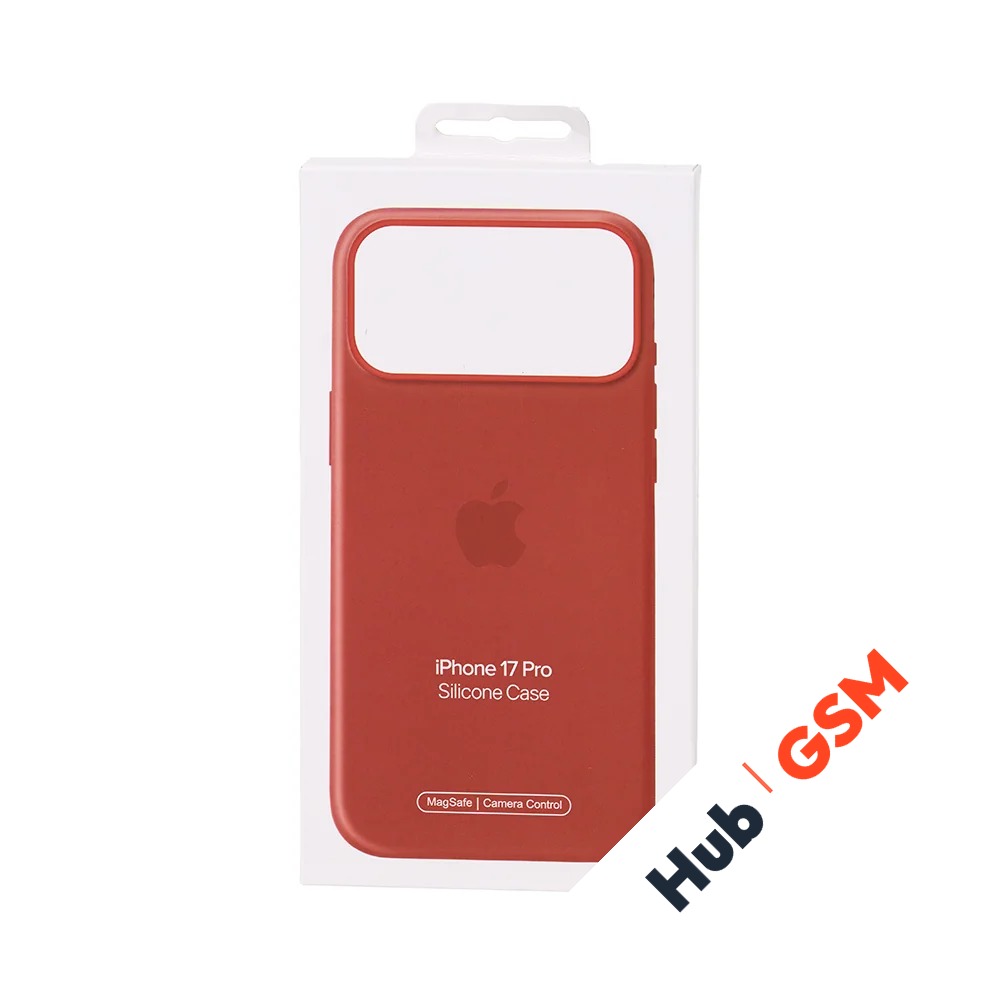 Чехол Силиконовый Magsafe iPhone 17 Pro (С анимацией) (С кнопкой) (Темно-оранжевый)