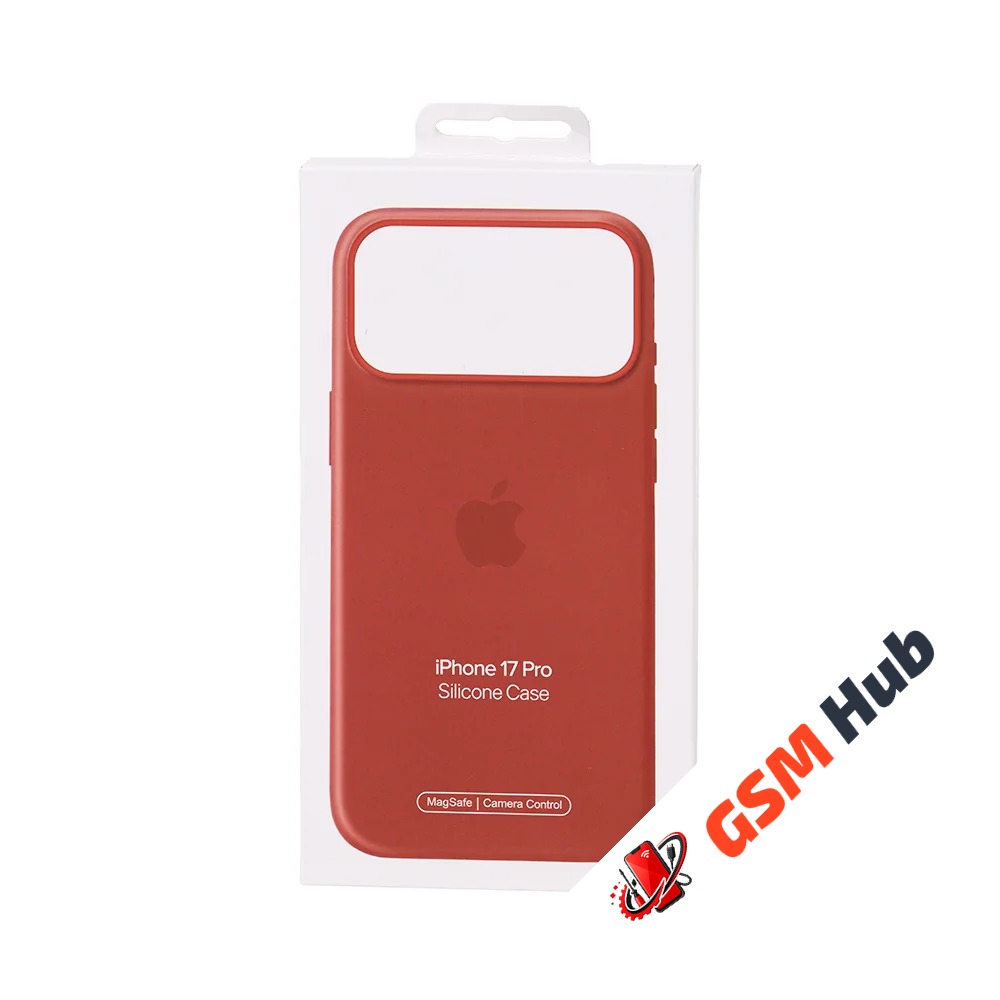 Чехол Силиконовый Magsafe iPhone 17 Pro (С анимацией) (С кнопкой) (Темно-оранжевый)