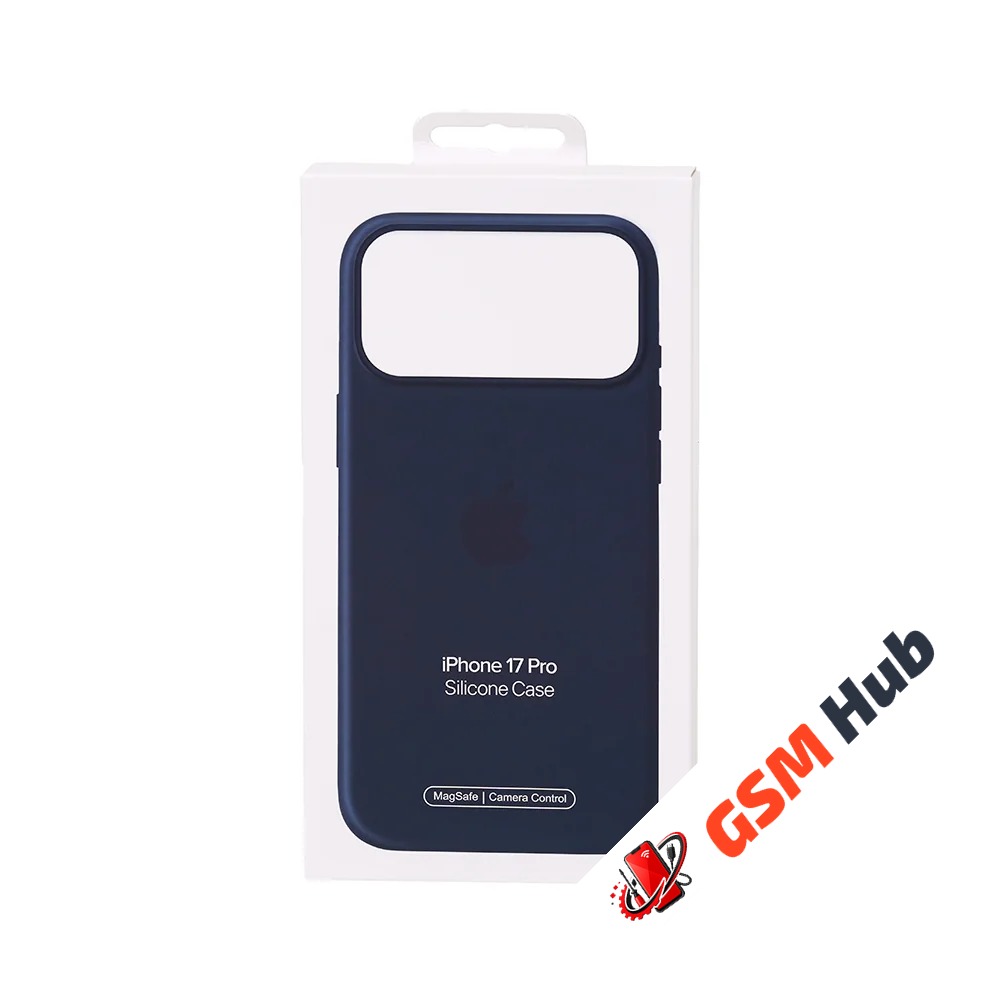 Чехол Силиконовый Magsafe iPhone 17 Pro (С анимацией) (С кнопкой) (Темно-синий)