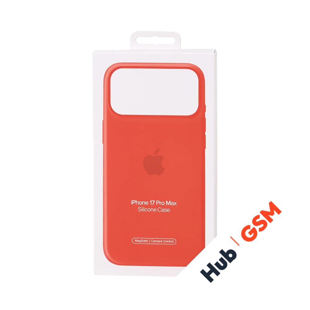 Чехол Силиконовый Magsafe iPhone 17 Pro Max (С анимацией) (С кнопкой) (Оранжевый)