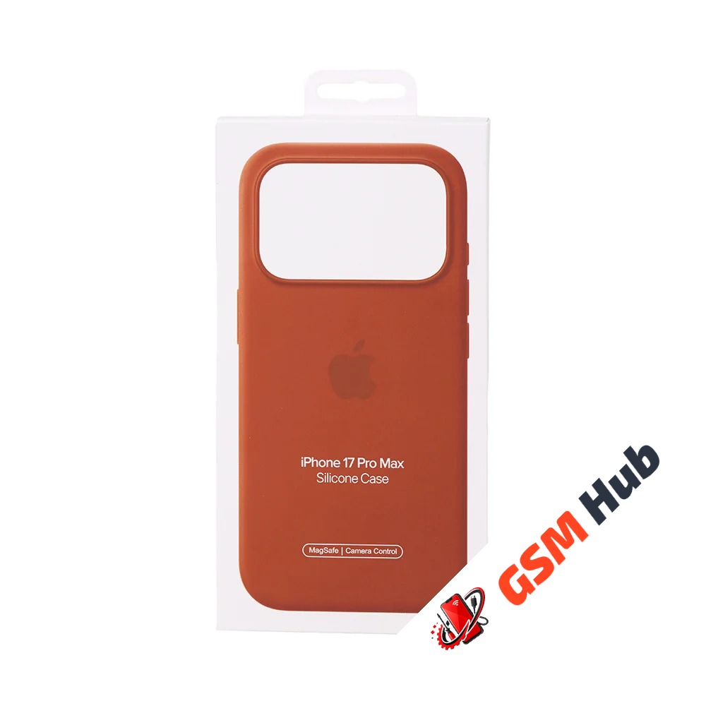Чехол Силиконовый Magsafe iPhone 17 Pro Max (С анимацией) (С кнопкой) (Темно-оранжевый)