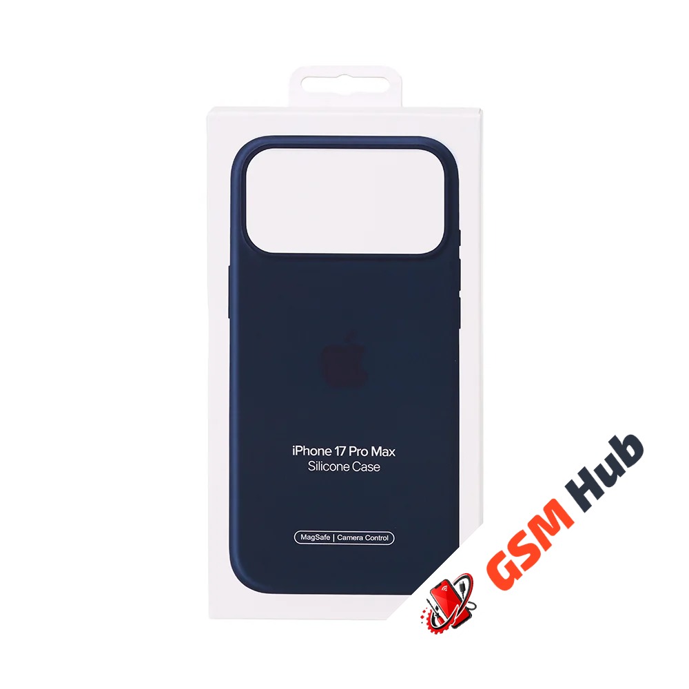Чехол Силиконовый Magsafe iPhone 17 Pro Max (С анимацией) (С кнопкой) (Темно-синий)