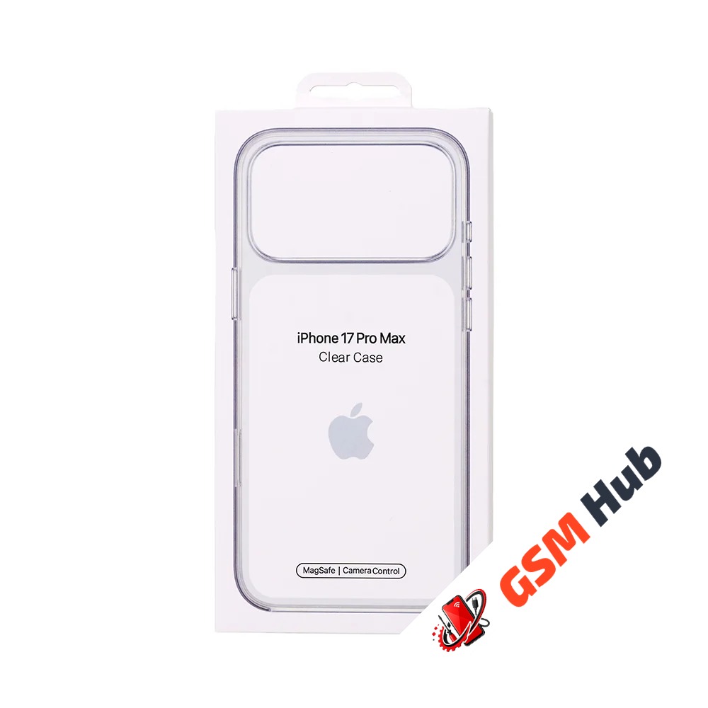 Чехол пластиковый Clear Case MagSafe iPhone 17 Pro Max (Orig) (С анимацией) (С кнопкой) (Прозрачный)