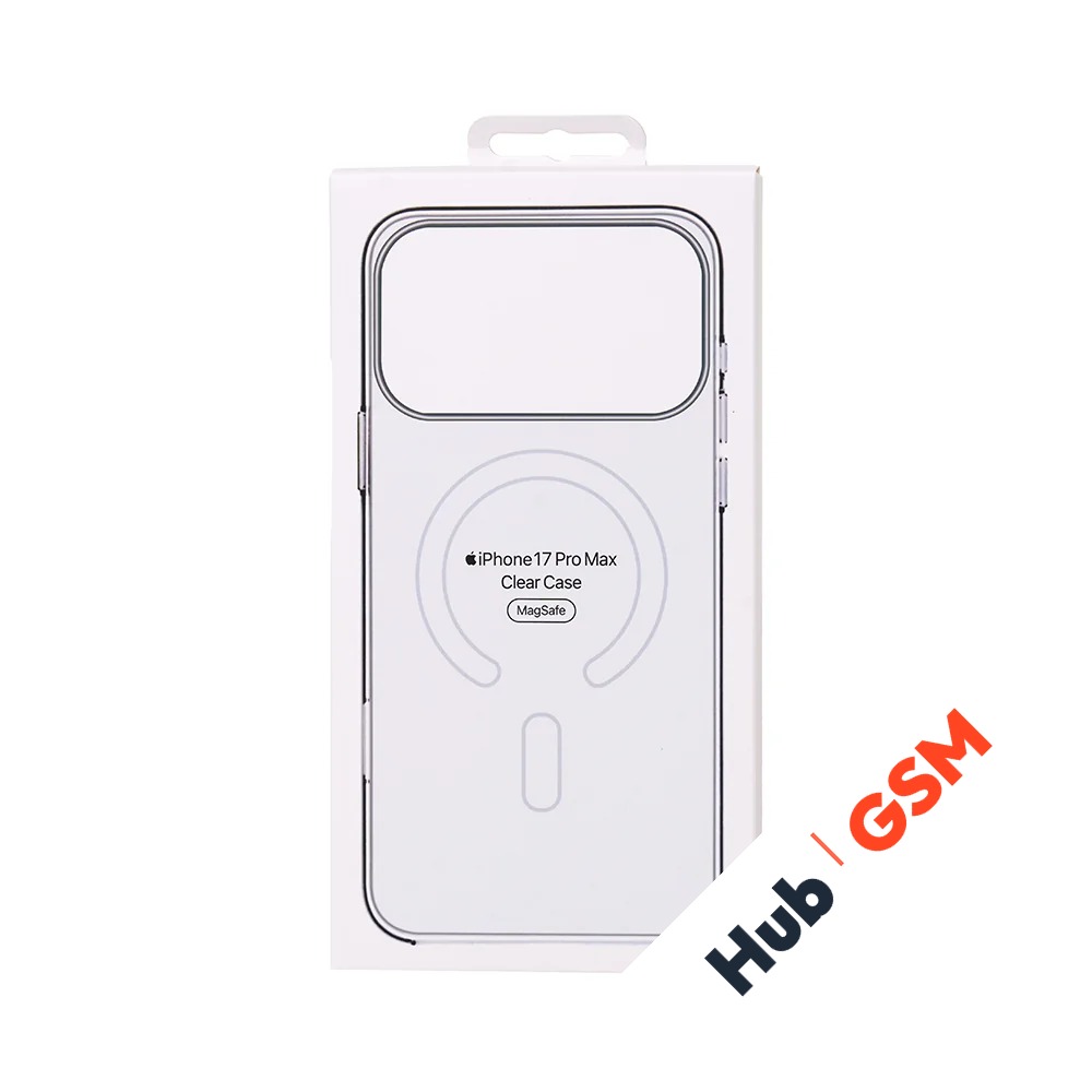 Чехол пластиковый Clear Case MagSafe iPhone 17 Pro Max (С анимацией) (С кнопкой) (Прозрачный)