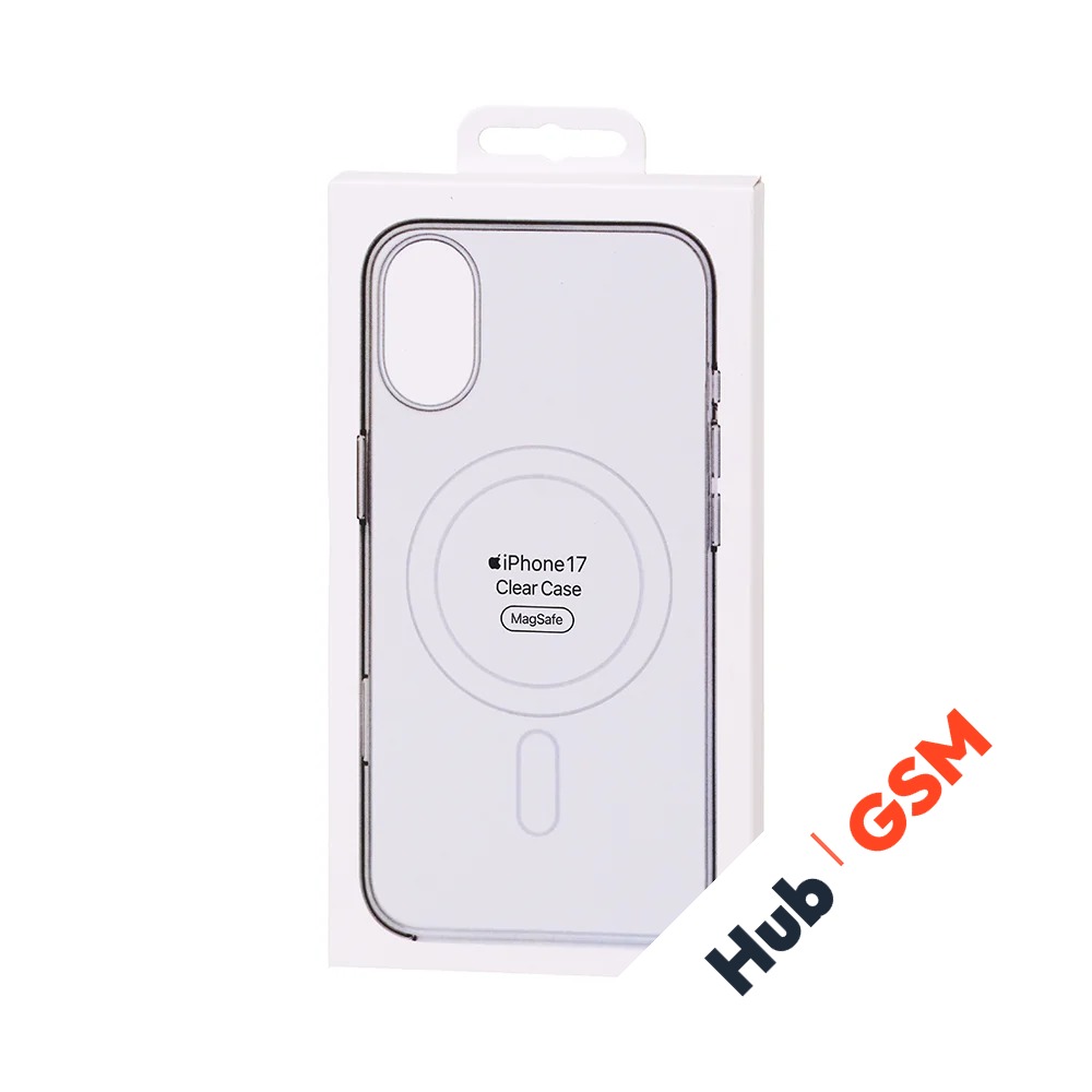 Чехол пластиковый Clear Case MagSafe iPhone 17 (С анимацией) (С кнопкой) (Прозрачный)