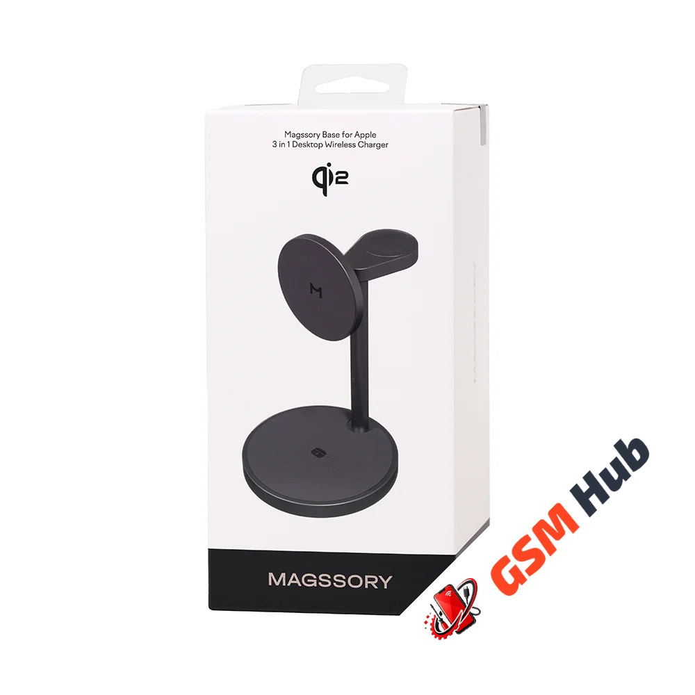 БЗУ Magssory Base 3 в 1 для Apple (с магнитами) (поддержка Qi2) (Миднайт) WCH012