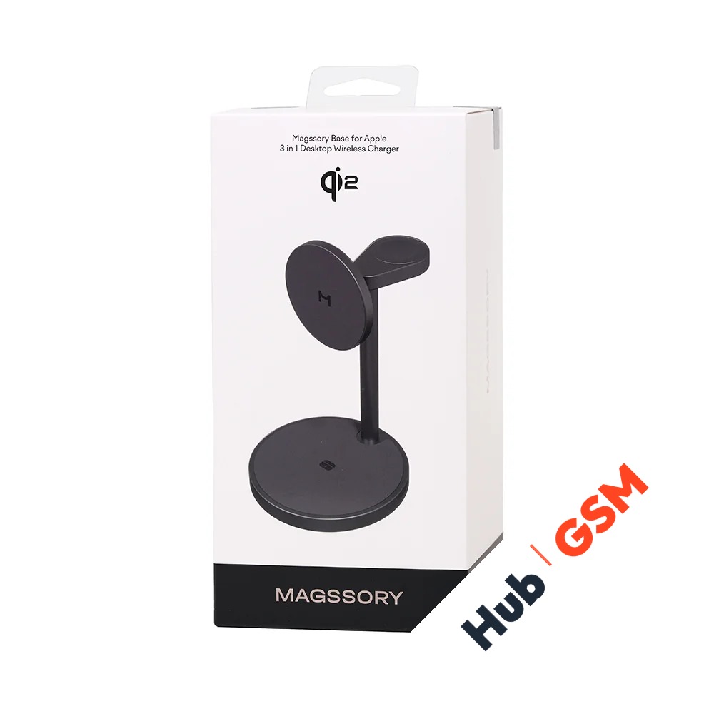 БЗУ Magssory Base 3 в 1 для Apple (с магнитами) (поддержка Qi2) (Миднайт) WCH012