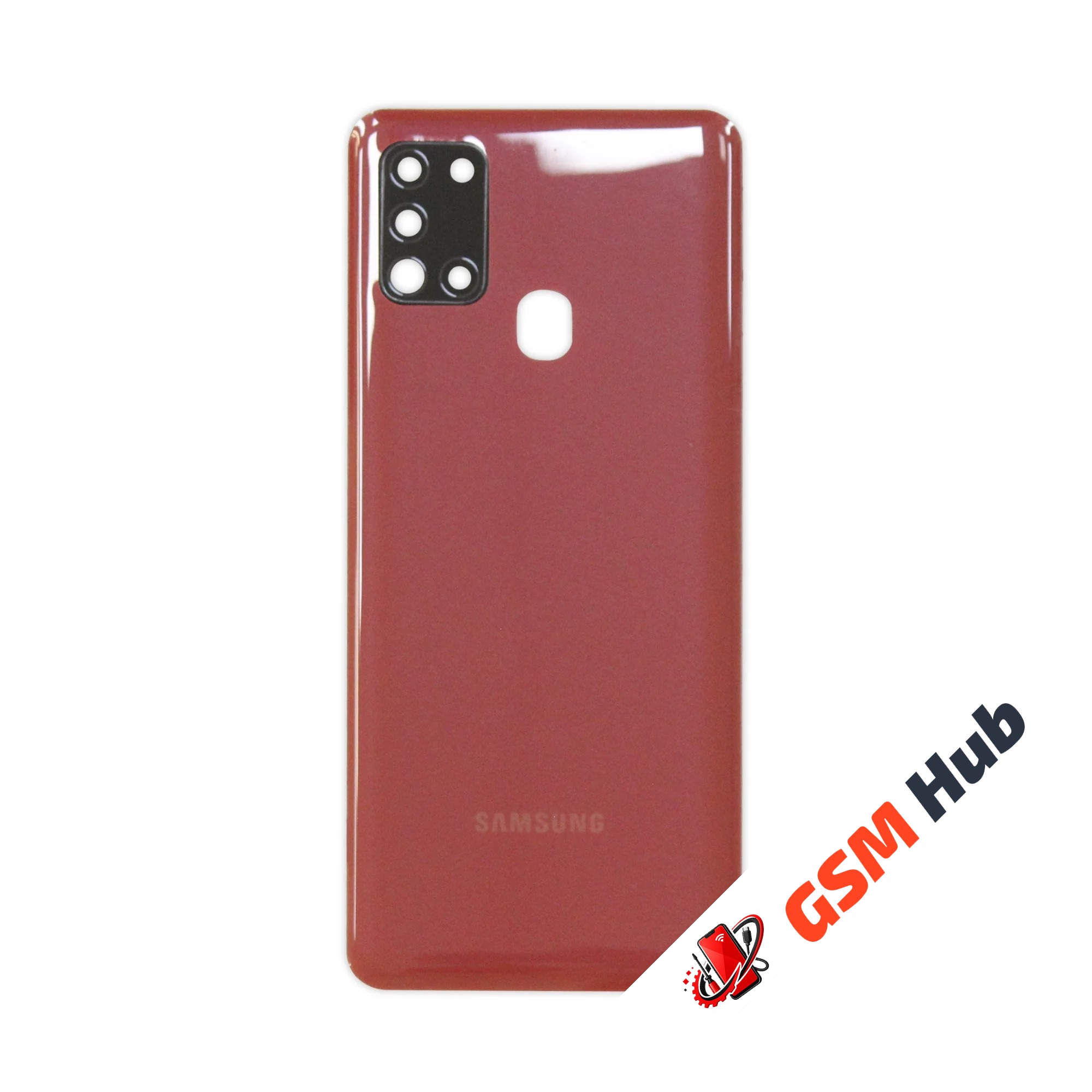 Задняя крышка Samsung Galaxy A21S (A217F) (Красный) (Со стеклом камеры) Premium