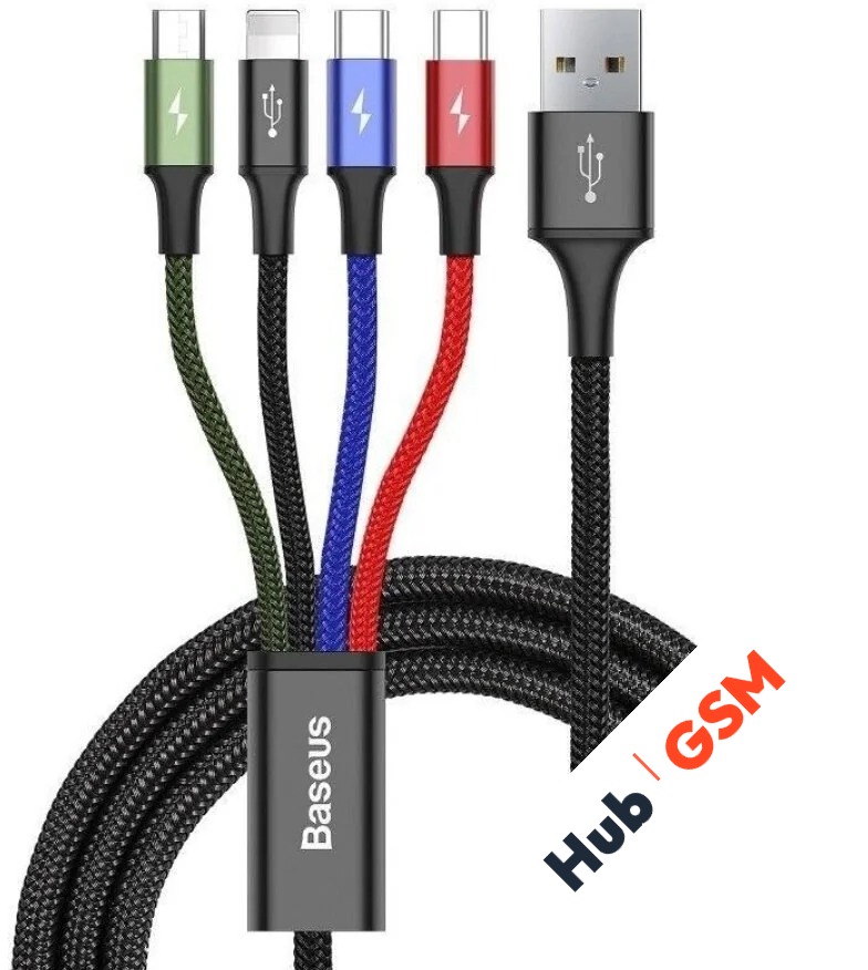 Кабель Baseus Fast (4 в 1) (Lightning+USB-C+Micro) (3.5A) (1.2m) (Черный)