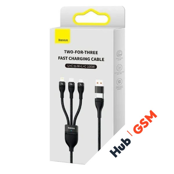 Кабель Baseus Flash Series Ⅱ (3в1)(Быстрая зарядка)(USB A-Micro/Lightning/USB-C)(100W) 1.2m(Черный)