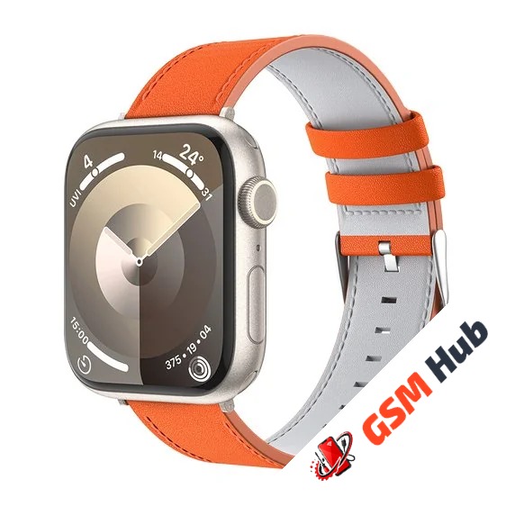 Ремешок кожаный Benks Watch (42/44/45/49mm) (Оранжевый)