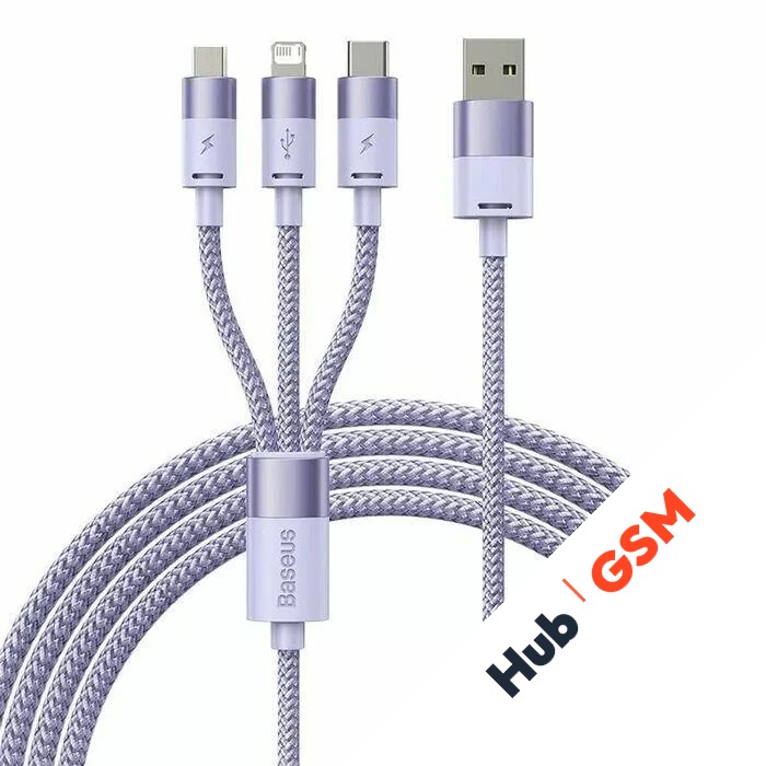 Кабель Baseus Flash Series Ⅱ (3в1)(Быстрая зарядка)(USB A-Micro/Lightning/USB-C)(100W) 1.2m(Фиолет)