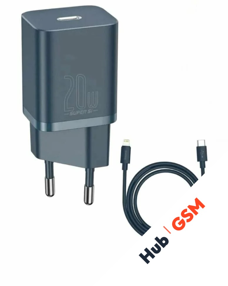 СЗУ Baseus Super Si (Быстрая зарядка) (USB-C) (20W) (С кабелем) (Синий)