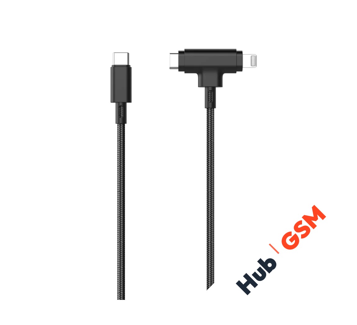 Кабель MangoTek RCA205 (Apple MFI) (2 in 1) (USB-C to USB-C / Lightning) (Нейлон) (Black)