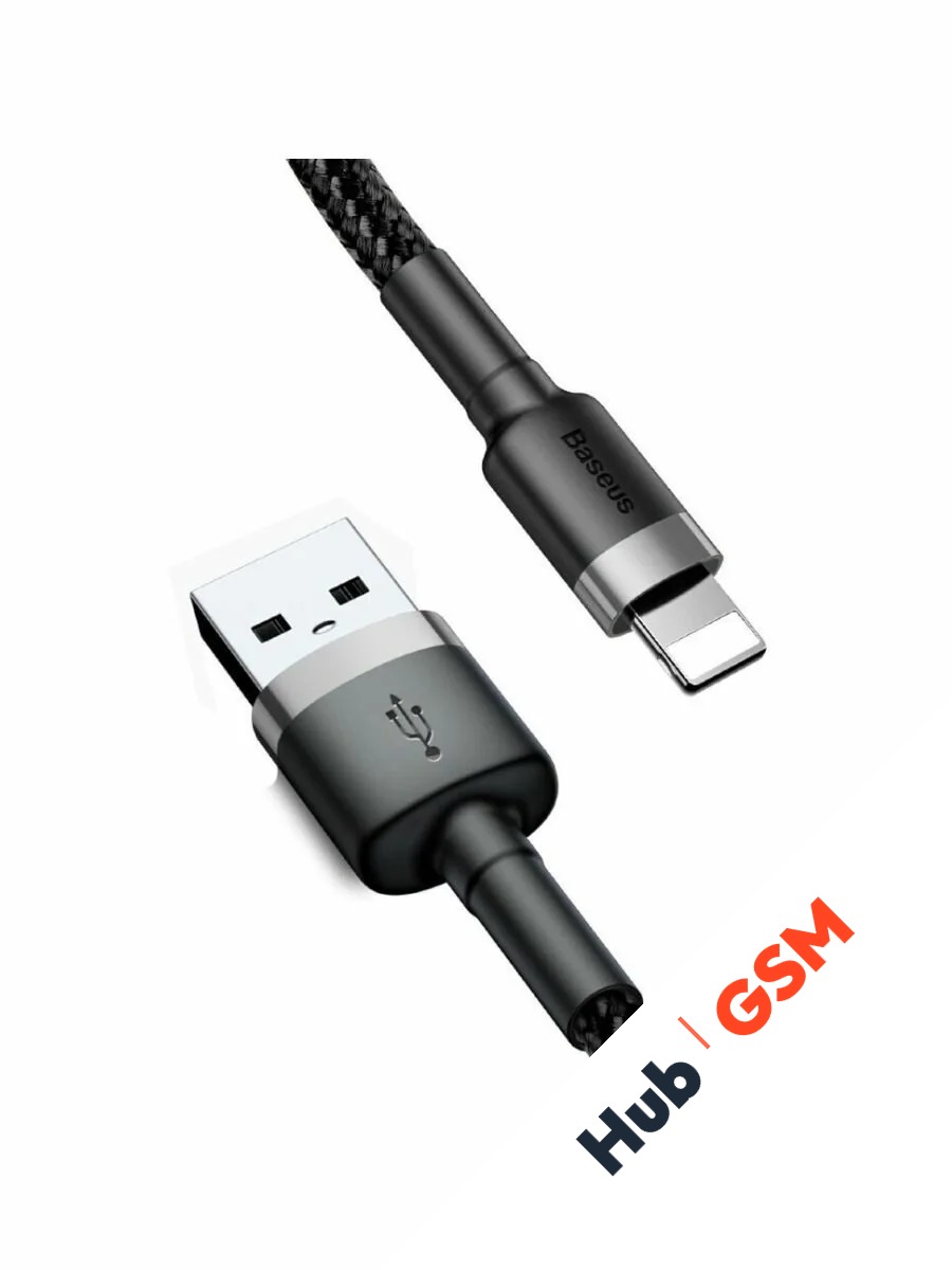Кабель Baseus cafule (USB - Lightning) (2.4A) (0.5m) (Серый/Черный)