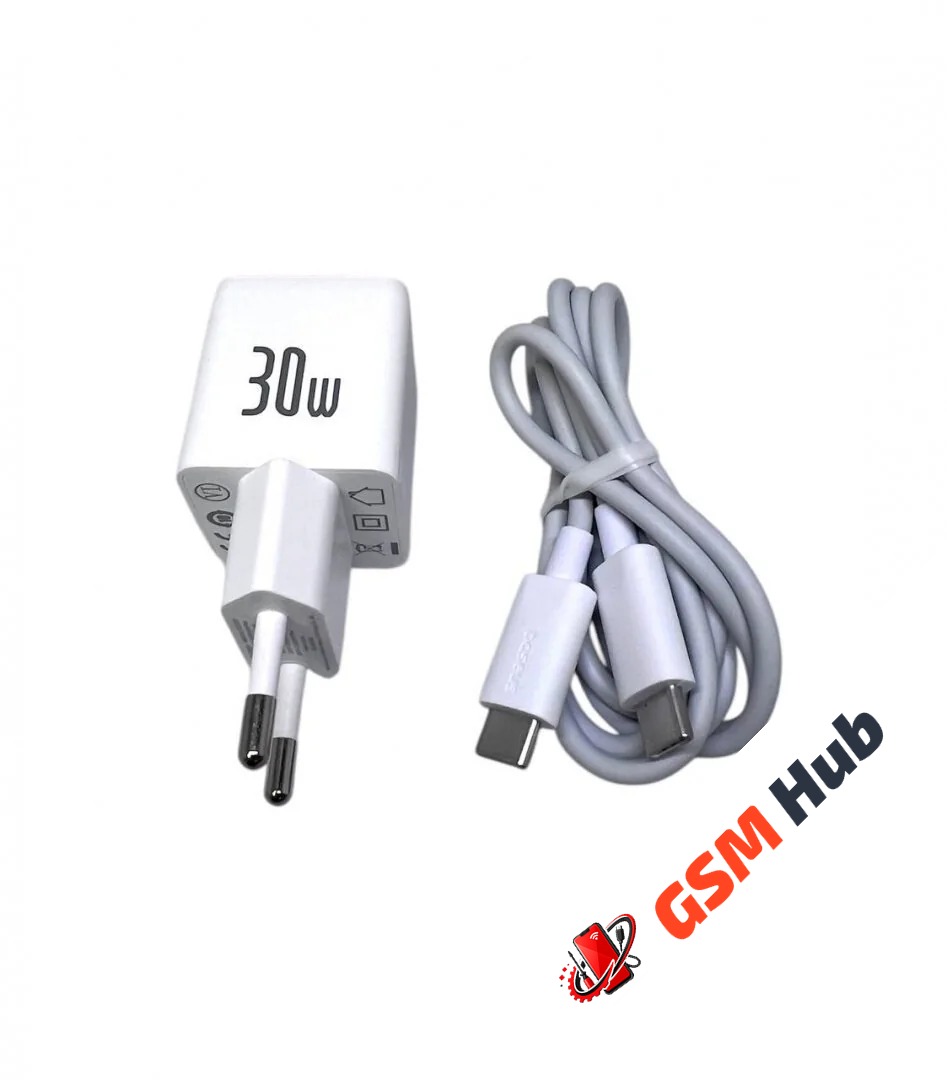 СЗУ Baseus Palm (USB C+USB A) (30W EU) (Быстрая зарядка) (С кабелем USB C/C 60W (20V/3A) (Белый)