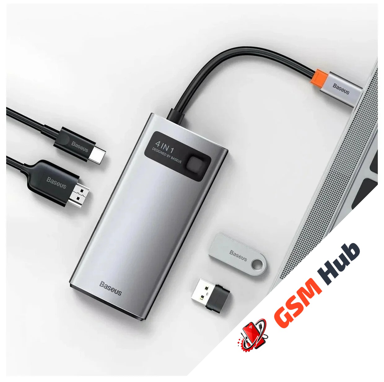 USB-концентратор Baseus Metal Gleam Series (4-in-1) (USB-C / USB-A 3.0) (Серый)