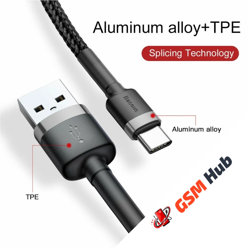 Кабель Baseus cafule (USB-A / USB-C) (3A) (1m) (Серый/Черный)