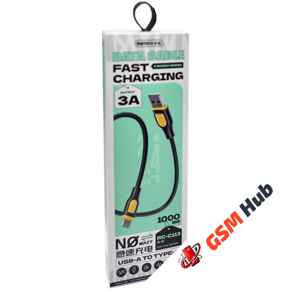 Кабель Remax RC-C113 (USB A-Type C) (3A) (1m) (Черный)