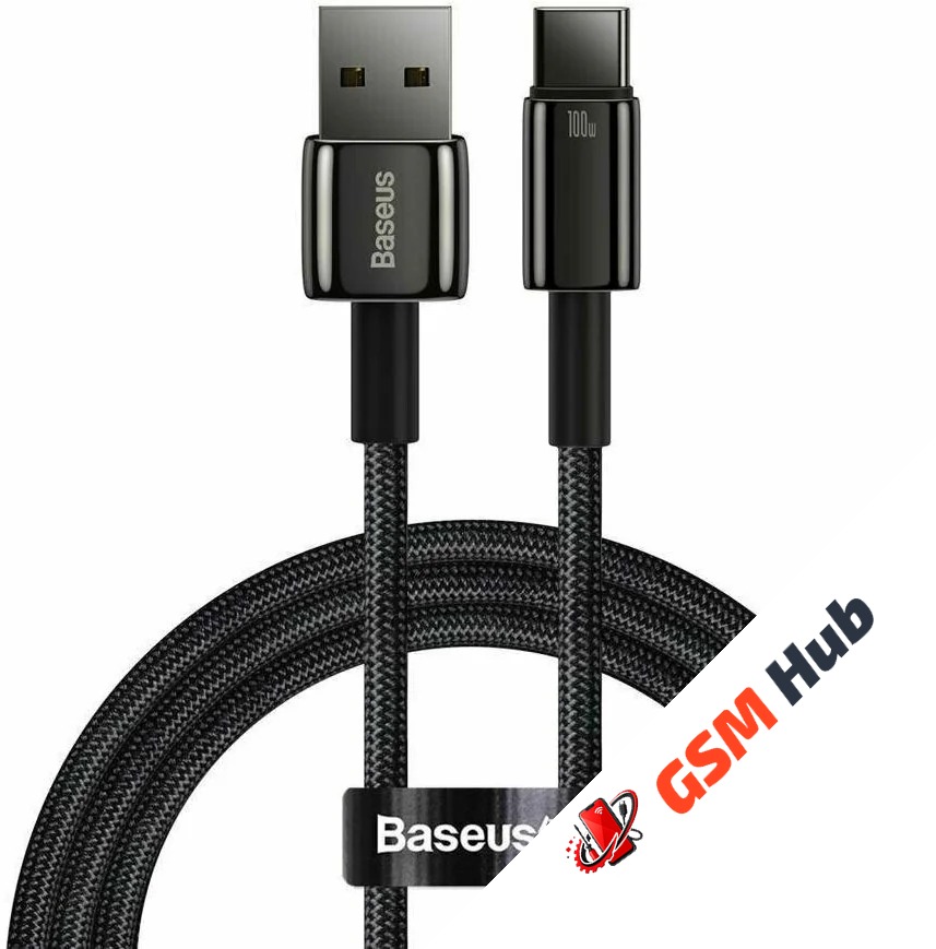 Кабель Baseus Tungsten Gold (Быстрая зарядка) (USB A / USB-C) (100W) (1m) (Черный)