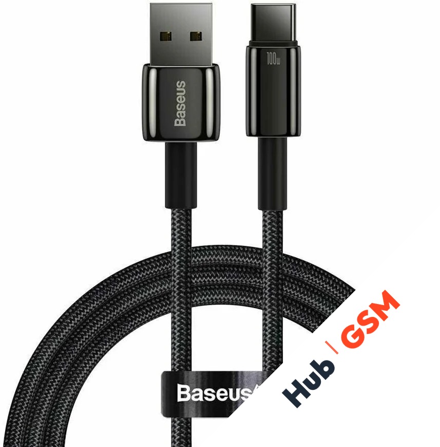 Кабель Baseus Tungsten Gold (Быстрая зарядка) (USB A / USB-C) (100W) (1m) (Черный)